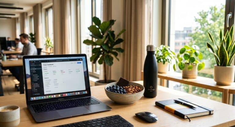 setup d'un entrepreneur qui fait attention à ce qu'il mange