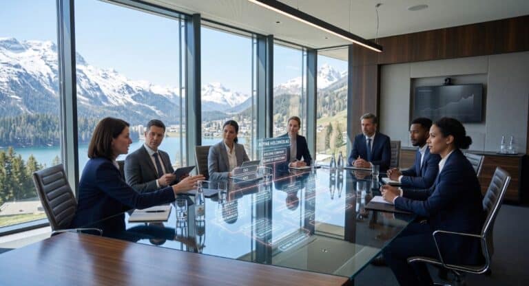 équipe d'une entreprise en train de créer une holding en Suisse