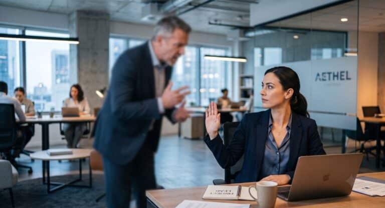 Patron qui parle mal à son employé au bureau